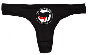Frauen Stringtanga: Antifaschistische Aktion (schwarz/rot)
