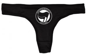 Frauen Stringtanga: Antifaschistische Aktion (schwarz/schwarz)