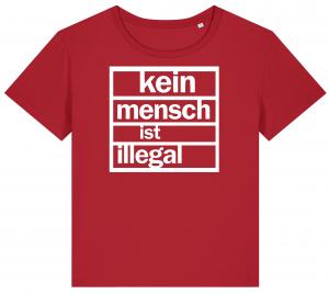 tailliertes Fairtrade T-Shirt: Kein Mensch ist Illegal (weiß/rot)