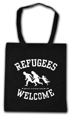 Baumwoll-Tragetasche: Refugees welcome (weiß)