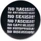 Zur Artikelseite von "No Racism! No Antisemitism! No Sexism! No Fascism! No Capitalism! No Homophobia! No Discussion", 50mm Magnet-Button für 3,00 €