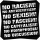 Zur Artikelseite von "No Racism! No Antisemitism! No Sexism! No Fascism! No Capitalism! No Homophobia! No Discussion", Aufkleber-Paket für 2,00 €
