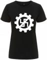 Zum tailliertes Fairtrade T-Shirt "EBM gegen Nazis" für 18,10 € gehen.
