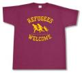 Zum T-Shirt "Refugees welcome (burgund, gelber Druck)" für 15,00 € gehen.
