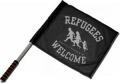 Zum/zur  Fahne / Flagge (ca. 40x35cm) "Refugees welcome (schwarz/grauer Druck)" für 15,00 € gehen.