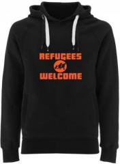 Zum Fairtrade Pullover "Refugees welcome (Quer)" für 40,00 € gehen.