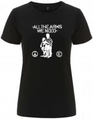 Zum tailliertes Fairtrade T-Shirt "All the Arms we need" für 18,10 € gehen.