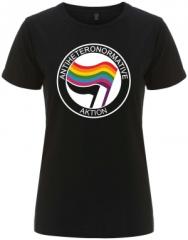 Zum tailliertes Fairtrade T-Shirt "Antiheteronormative Aktion" für 18,10 € gehen.