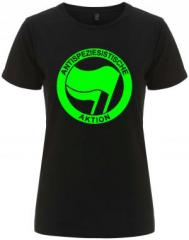 Zum tailliertes Fairtrade T-Shirt "Antispeziesistische Aktion (grün/grün)" für 18,10 € gehen.