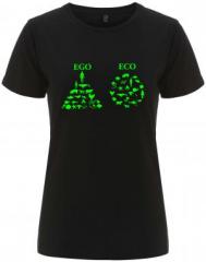 Zum tailliertes Fairtrade T-Shirt "Ego - Eco" für 18,10 € gehen.