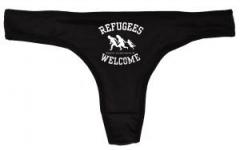 Zum Frauen Stringtanga "Refugees welcome (weiß)" für 15,00 € gehen.
