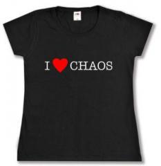 Zum tailliertes T-Shirt "I love Chaos" für 14,00 € gehen.
