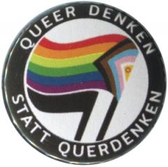 Zum 37mm Button "Queer denken statt Querdenken" für 1,10 € gehen.