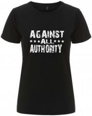 Zum tailliertes Fairtrade T-Shirt "Against All Authority" für 18,10 € gehen.