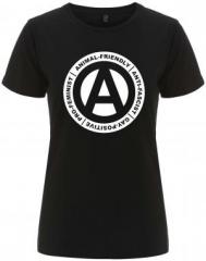Zum tailliertes Fairtrade T-Shirt "Animal-Friendly - Anti-Fascist - Gay Positive - Pro Feminist" für 18,10 € gehen.