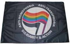 Zur Fahne / Flagge (ca. 150x100cm) "Anti-Homophobia - Anti-Transphobia - Solidarity and Action" für 25,00 € gehen.