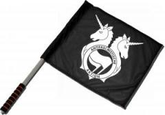 Zum/zur  Fahne / Flagge (ca. 40x35cm) "Antifa Einhorn Brigade" für 15,00 € gehen.