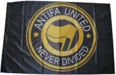 Zur Fahne / Flagge (ca. 150x100cm) "Antifa united - never divided" für 25,00 € gehen.