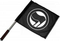 Zum/zur  Fahne / Flagge (ca. 40x35cm) "Antifaschistische Aktion (schwarz/schwarz) ohne Schrift" für 15,00 € gehen.