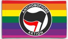 Zur Fahne / Flagge (ca. 150x100cm) "Antihomophobe Aktion (schwarz/rot)" für 25,00 € gehen.