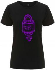 Zum tailliertes Fairtrade T-Shirt "Break free (lila)" für 18,10 € gehen.