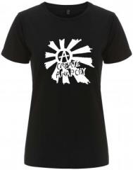 Zum tailliertes Fairtrade T-Shirt "Create Anarchy" für 18,10 € gehen.