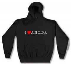 Zum Kapuzen-Pullover "I love Antifa" für 25,34 € gehen.