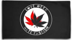 Zur Fahne / Flagge (ca. 150x100cm) "Love Weed Hate Fascism" für 25,00 € gehen.