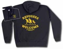 Zur Kapuzen-Jacke "Refugees welcome Linksjugend" für 34,00 € gehen.