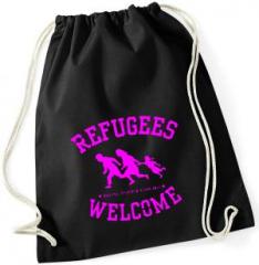 Zum Sportbeutel "Refugees welcome (pink)" für 9,00 € gehen.