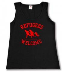 Zum tailliertes Tanktop "Refugees welcome (rot)" für 15,00 € gehen.