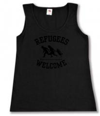 Zum tailliertes Tanktop "Refugees welcome (schwarz)" für 15,00 € gehen.