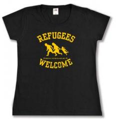 Zum tailliertes T-Shirt "Refugees welcome" für 14,00 € gehen.
