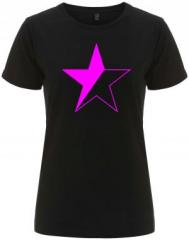 Zum tailliertes Fairtrade T-Shirt "schwarz/pinker Stern" für 18,10 € gehen.