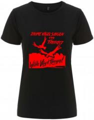 Zum tailliertes Fairtrade T-Shirt "Zahme Vögel singen von Freiheit. Wilde Vögel fliegen! (rot)" für 18,10 € gehen.